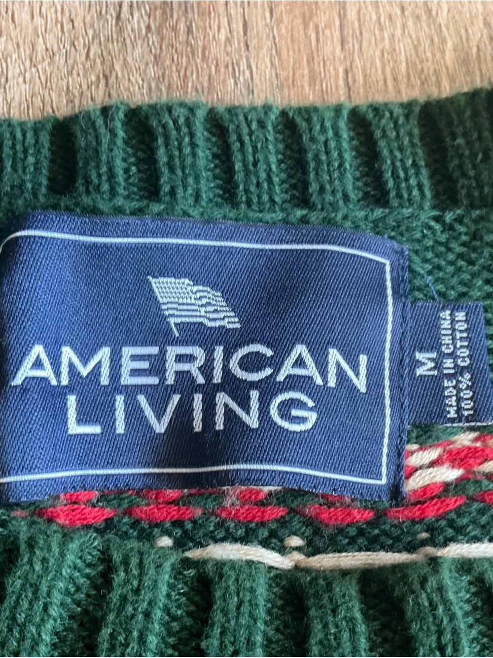 American Living Sweater Men's M Green Fair Isle Nordic Moose Lodge Ski Holiday